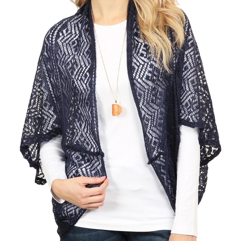 Navy Crochet Cardigan